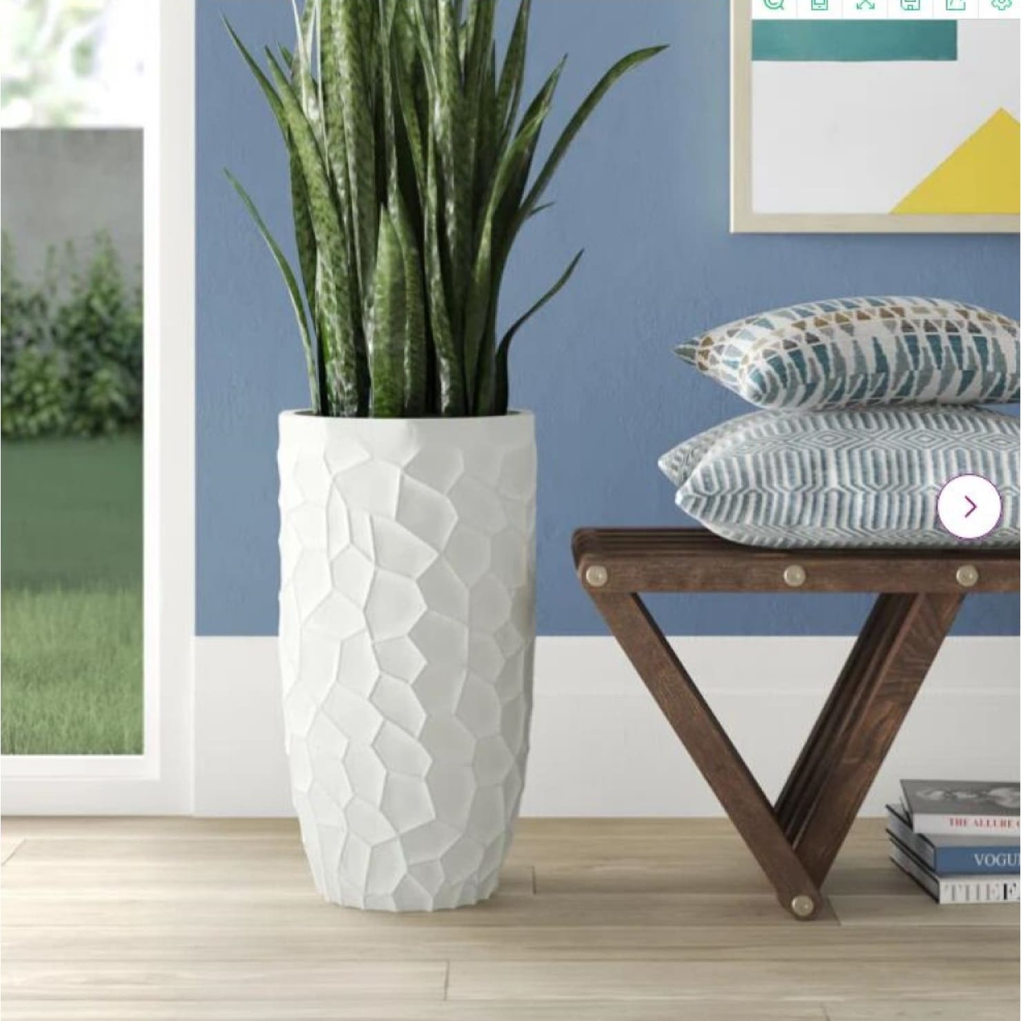 White MgO Geometric Pattern Round Tall Planter - 22" H x 12" Diameter