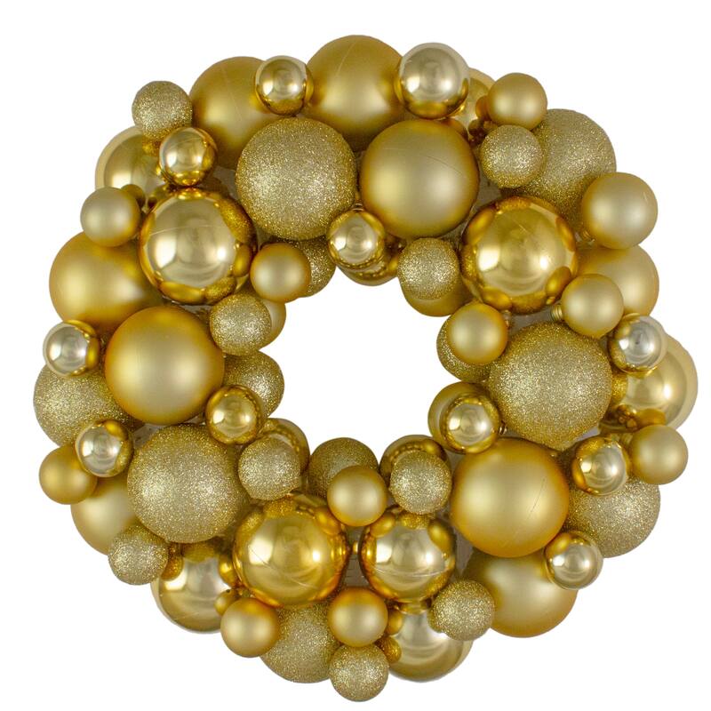 Vegas Gold 3-Finish Shatterproof Ball Christmas Wreath - Unlit - 13"