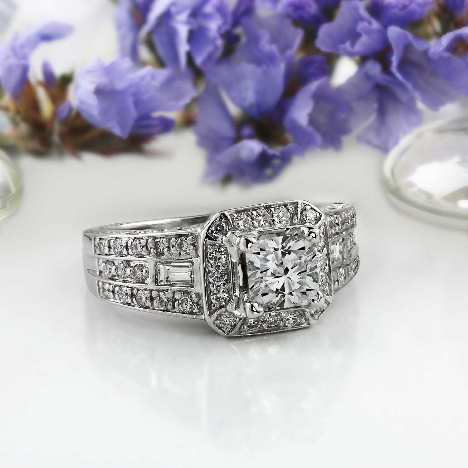 Auriya 18k Gold Vintage Art Deco 1 3 4ctw Cushion Cut Halo Diamond Engagement Ring Certified On Sale Overstock 21014184