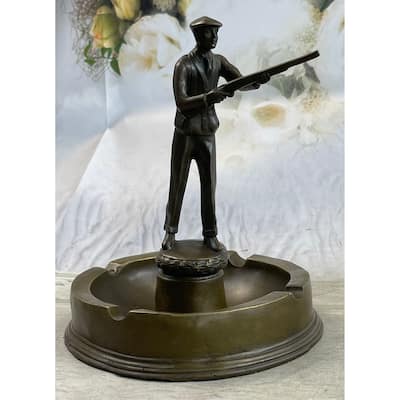 Hunter W/ Rifle Gun Ashtray Bronze Original Milo Art Sculpture 9 Inches X 7 Inches