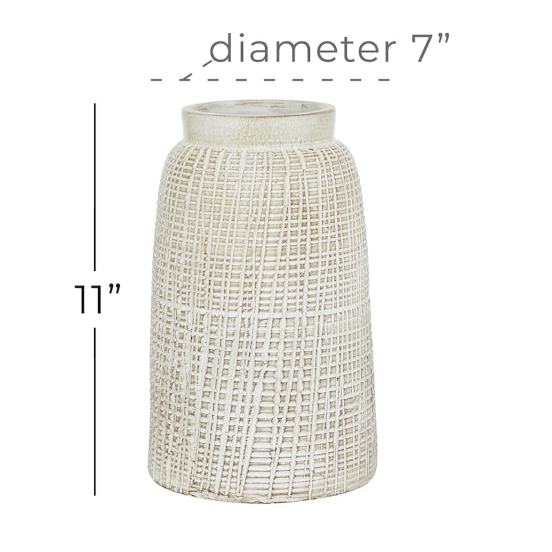 Ceramic Textured Crosshatch Vase with Crosshatch Design - White - Roche River Decor