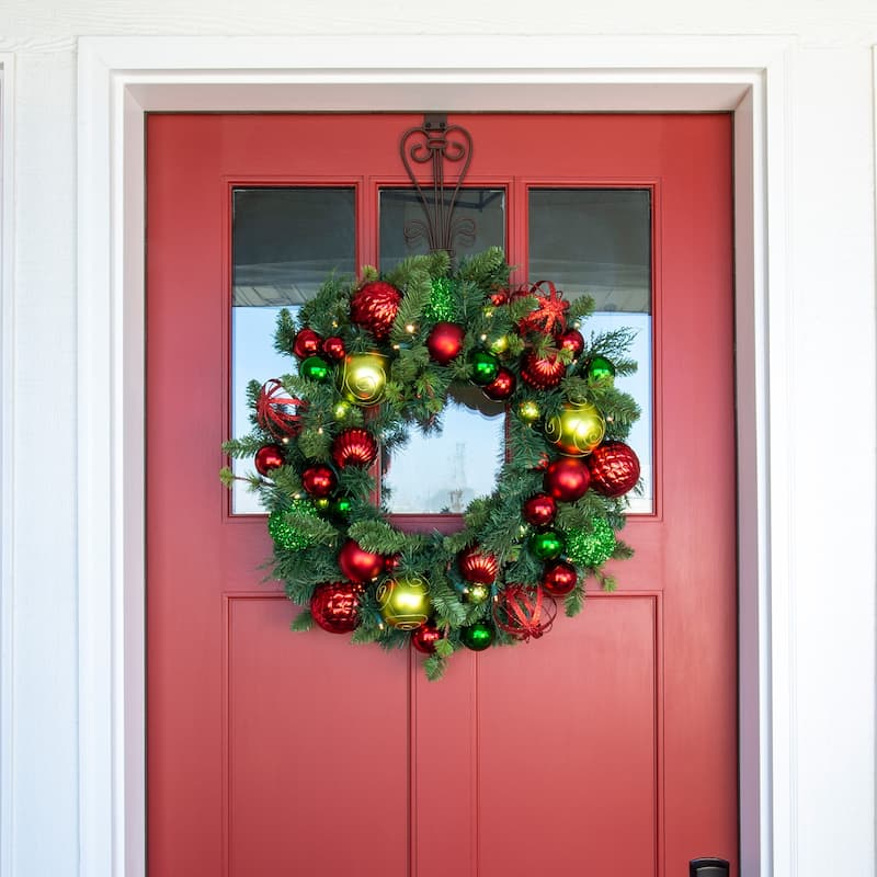 30 in. Lighted Christmas Wreath - Festive Holiday - Green