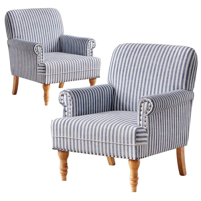 Rolled Armchair Accent Chair Set of 2 Blue/ Grey/ Brown