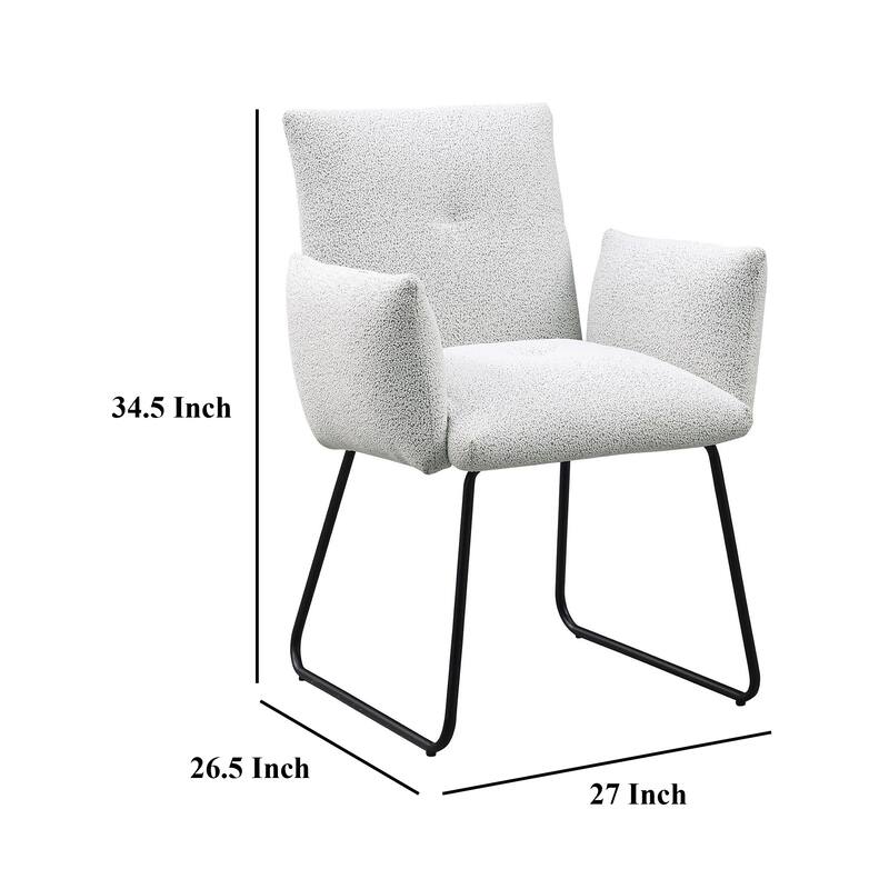 Acko Dining Chair Set of 2, Light Gray Fabric, Black Metal Frame