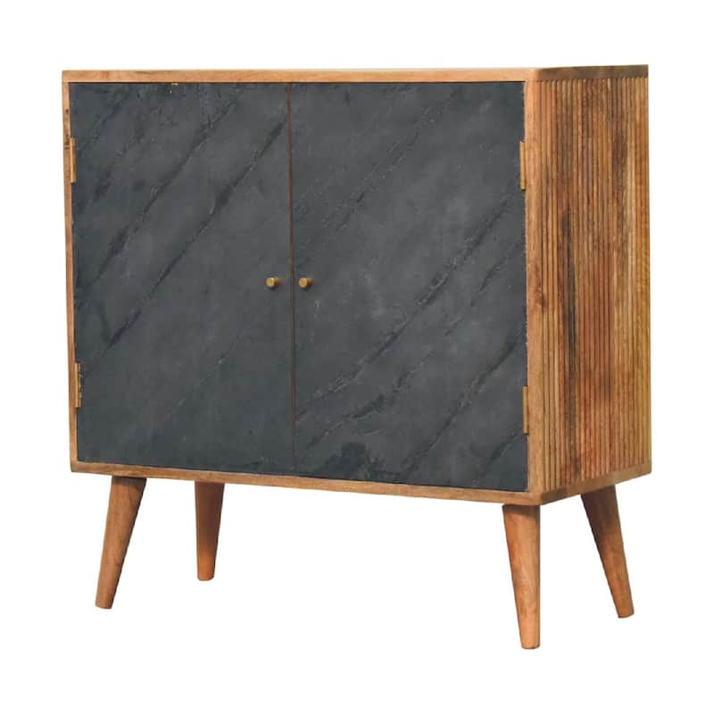 HomeRoots 30" Brown and Gray Solid Wood And Inlaid Slate Accent Cabinet With Two Doors