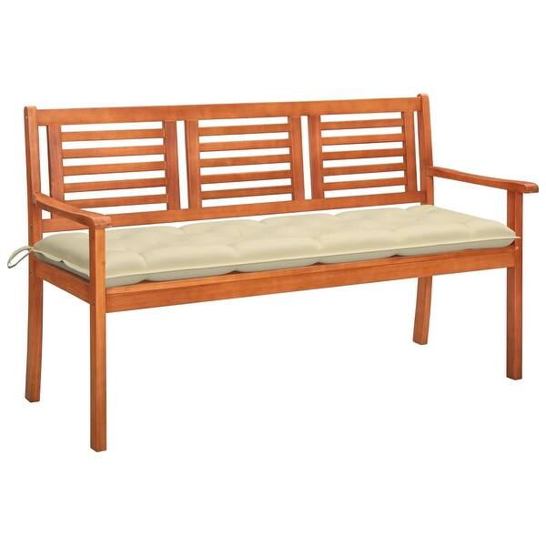 slide 2 of 11, vidaXL 3-Seater Patio Bench with Cushion 59.1" Solid Eucalyptus Wood - 59.1" x 23.6" x 35"