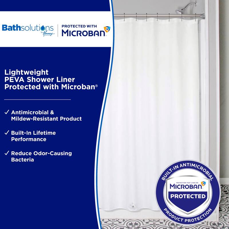 Kenney Microban Protected Lightweight PEVA Shower Liner, 70" W x 72" H, 2-Pack