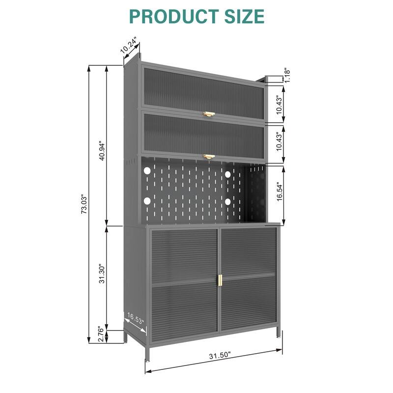 73" Tall 6-Tier Flip-Door Pantry Cabinet with Pegboard, Anti-Tip Design - Versatile Storage for Kitchen, Living Room & More