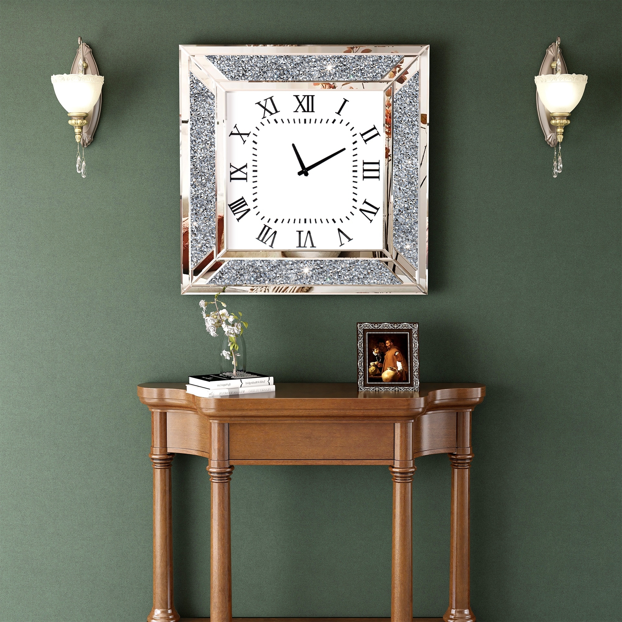 Glass Wall Clock with Diamond Crystal