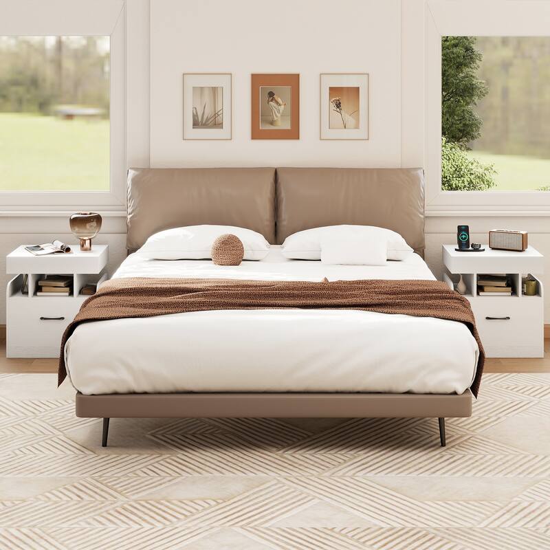 Gymax 2PCS Nightstand w/Charging Station Drawer Sliding Top Storage