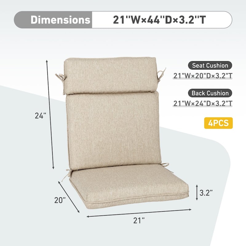 Aoodor Outdoor High Back Dining Chair Cushion Set, 44"x21"x3.2", Set of 4 - 44"x21"x3.2"