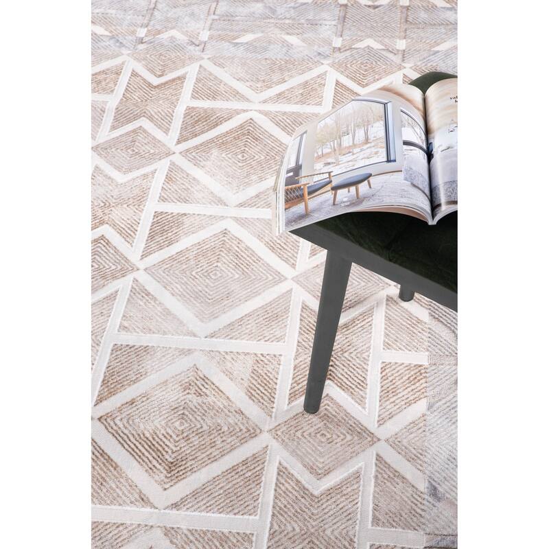 Elite Collection Grey/Beige Transitional Geometric Area Rug