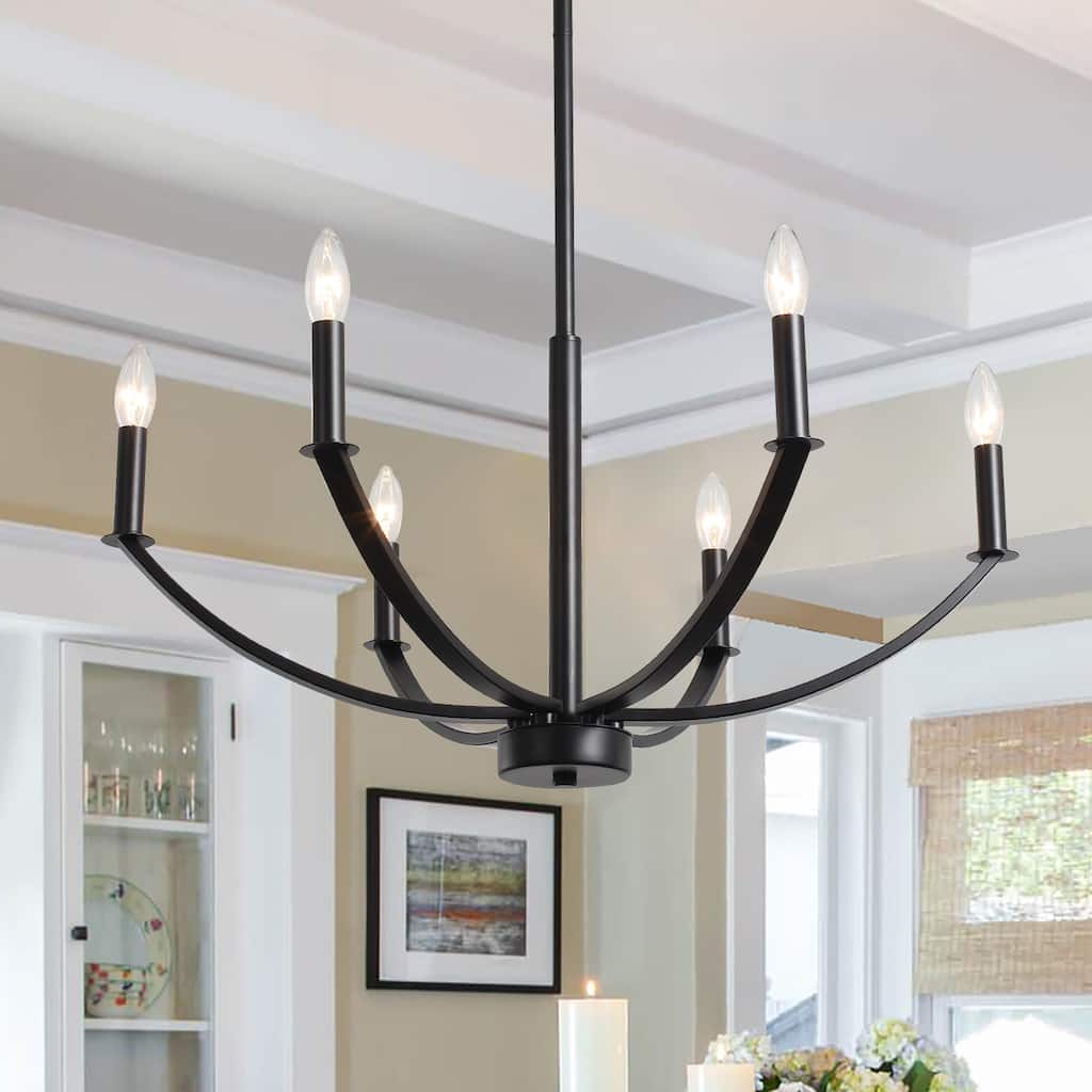Modern Farmhouse 6-Light Candle Chandelier, Classic Chandelier for Dining Room Living Room Bedroom Kitchen - 6