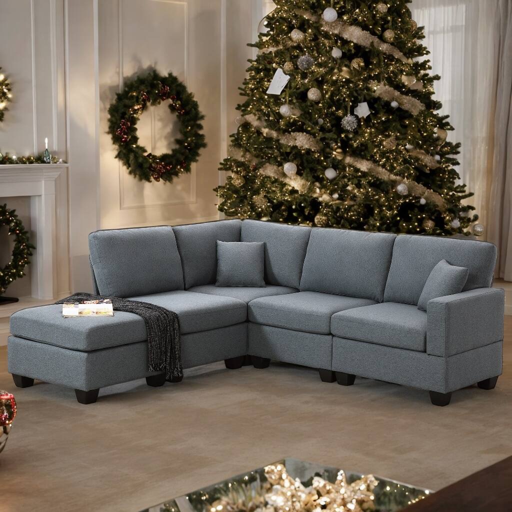 89.8*60.2" Modern Sofa,5-Seat Modular Couch Set with Convertible Ottoman