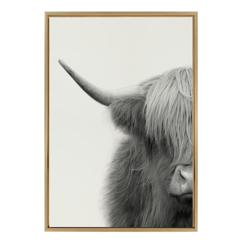 Kate and Laurel Sylvie Cow Framed Canvas by The Creative Bunch Studio - 23x33 - Plastic - Gold