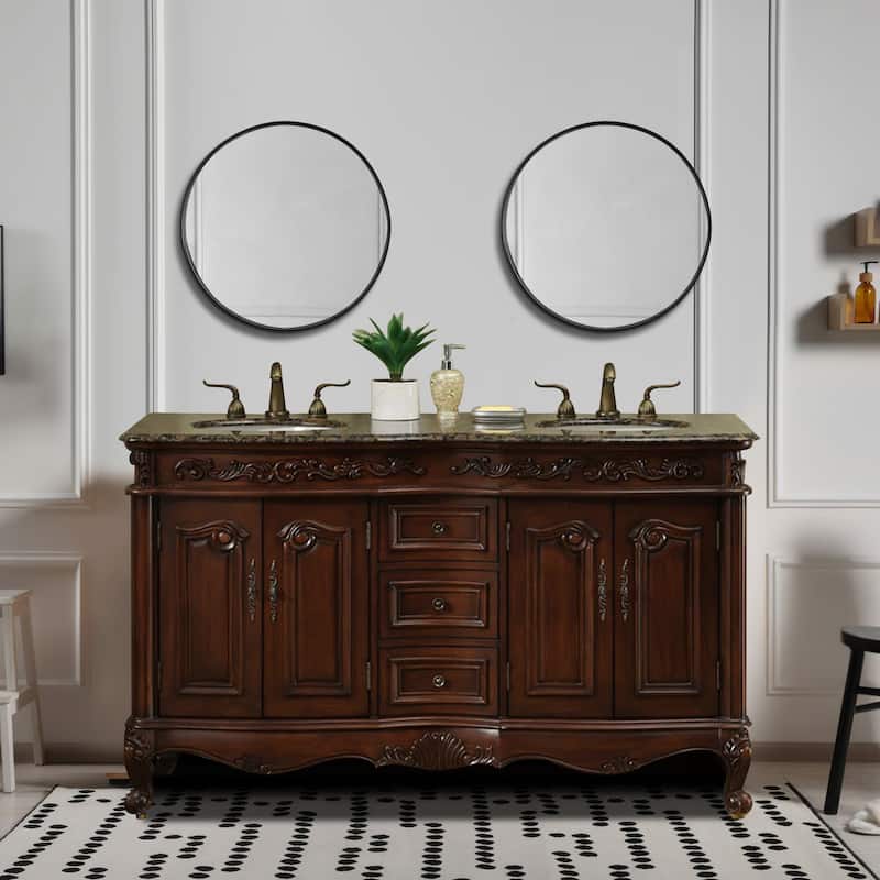 Stufurhome Cassandra 60 Inches Dark Cherry Double Sink Bathroom Vanity