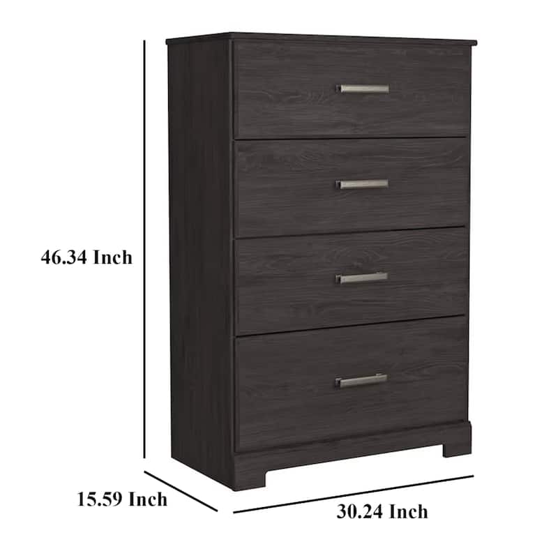 Cyme Tall Dresser Chest, 4 Drawer, Modern Dark Charcoal Brown Laminate