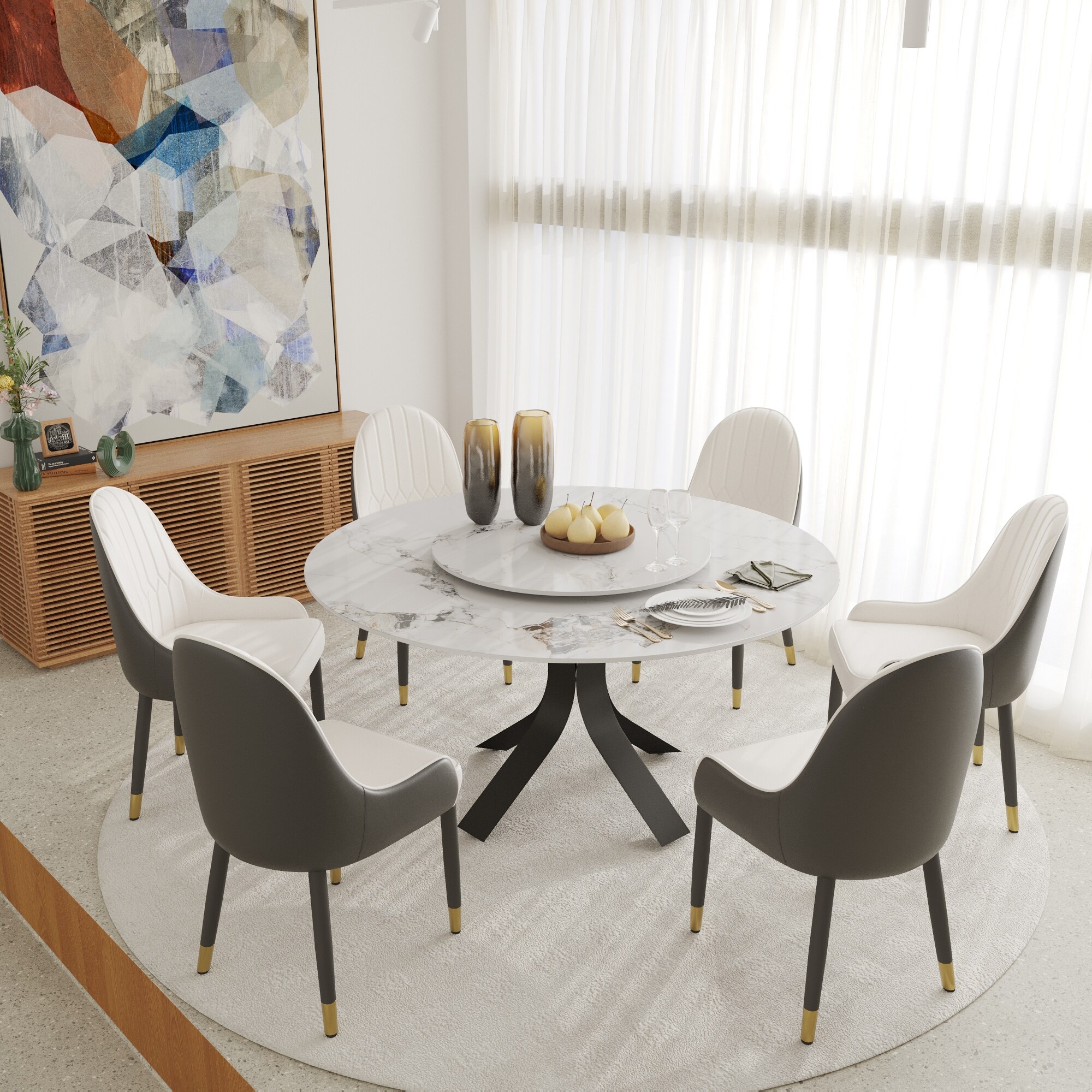Jacinto 60"W Modern Functional Drawer with Organized Storage Dining Table with Robust Thick Wooden Legs by HULALA HOME