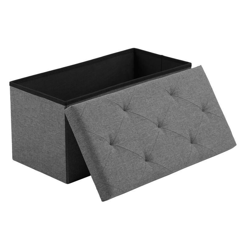 Multi-Functional Storage Ottoman Bench, Plush Linen Fabric, Foldable Design - 15"D x 30"Wx15"H