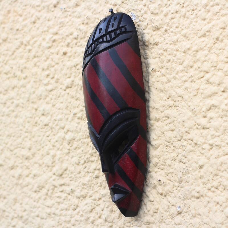 Novica Handmade Ahoufe Stripes African Wood Mask
