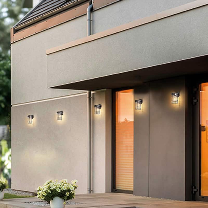 Textured Black 1- Light Outdoor Cylinder Wall Sconce with Seedy Glass