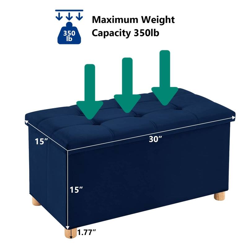 30 Inches Storage Ottoman Bench, Velvet Storage Bench, Folding Storage Chest, Footrest Couch with Wooden Legs, Support 350lbs