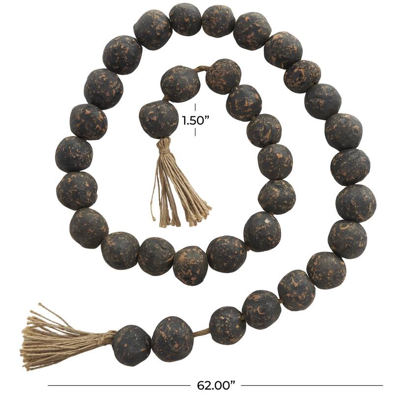 Ceramic Handmade Round Intricately Shaped Large Distressed Beaded Garland with Tassel - Roche River Decor