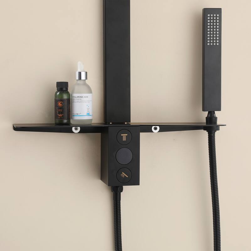 36"H Stainless Steel Exposed Rain Shower System With Handheld Shower (Valve Not Included)