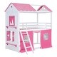 preview thumbnail 14 of 16, Twin Size Bunk Bed Wood House Bed Kids Bed with Elegant Windows Sills and Tent, Blue+White