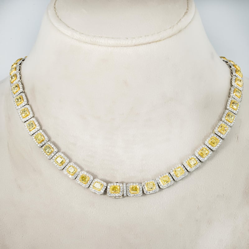House Of Leon 18K White Gold Canary Yellow Diamond Square Link Chain 38.72ct