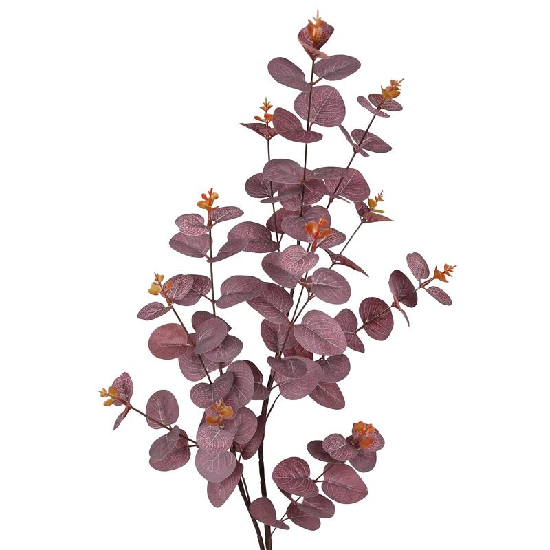 Set of 3 Burgundy Artificial Eucalyptus Leaf Stem Plant Greenery Foliage Spray Branch 36in - 36" L x 10" W x 7" DP - 36" L x 10" W x 7" DP - Burgundy