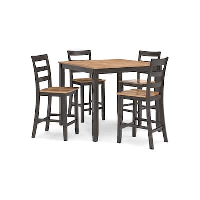Gasy Counter Height Dining Table Set with 4 Ladderback Chairs, Brown