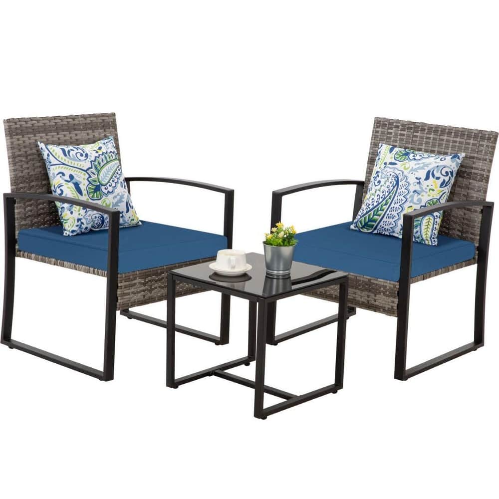 3-Piece Wicker Bistro Set, Outdoor Patio chairs with Coffee Table