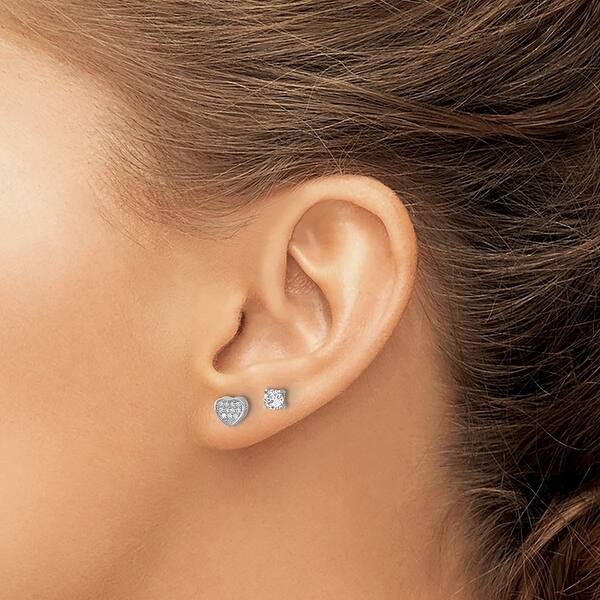 Sterling Silver Pavé CZ Heart & 4mm CZ Stud Post Earrings Set Sterling Silver Pavé CZ Heart & 4mm CZ Stud Post Earrings Set