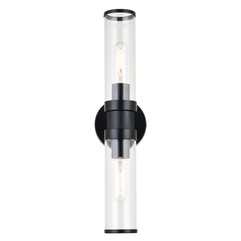 Levitt 2 Light Mid Century Modern Industrial Bathroom Vanity Bath Bar Fixture Clear Glass