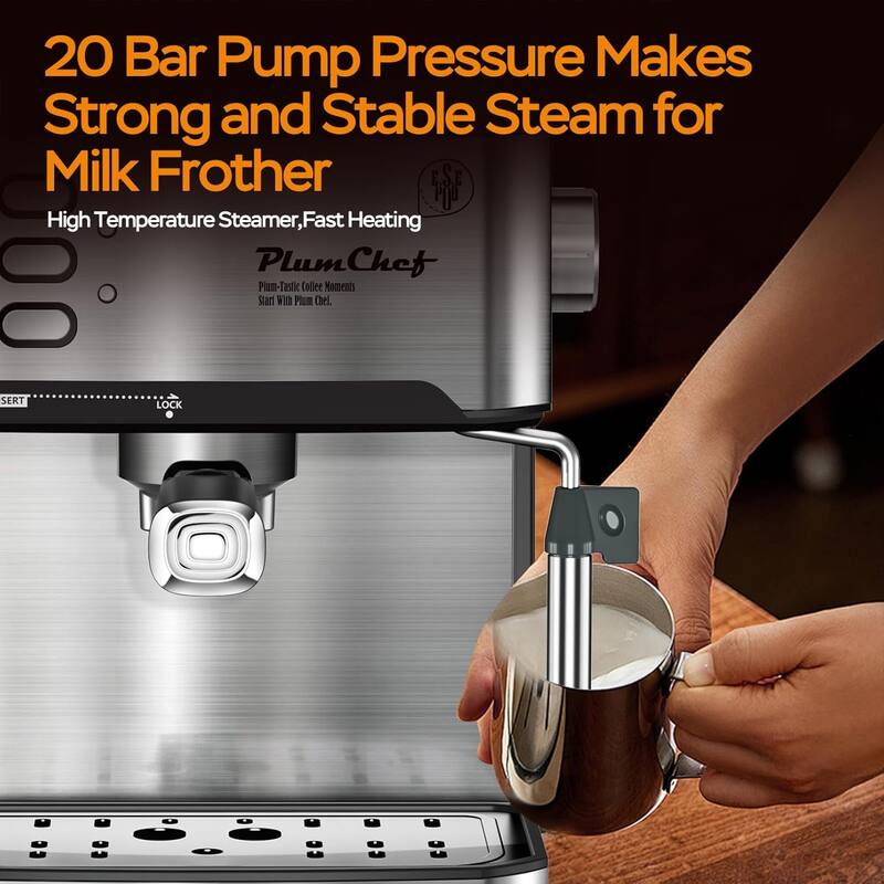 20 Bar Professional Espresso Machine with Milk Frother, Single & Double Shot, ESE Pod Compatible, Removable Water Tank