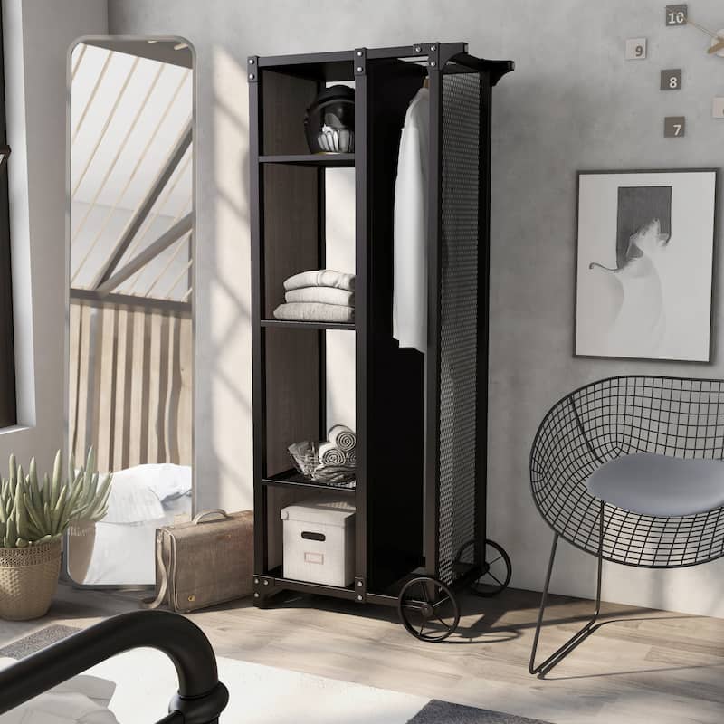 Krueger Rustic Sand Black 68-inch Steel Powder Console with Wire Mesh by Furniture of America