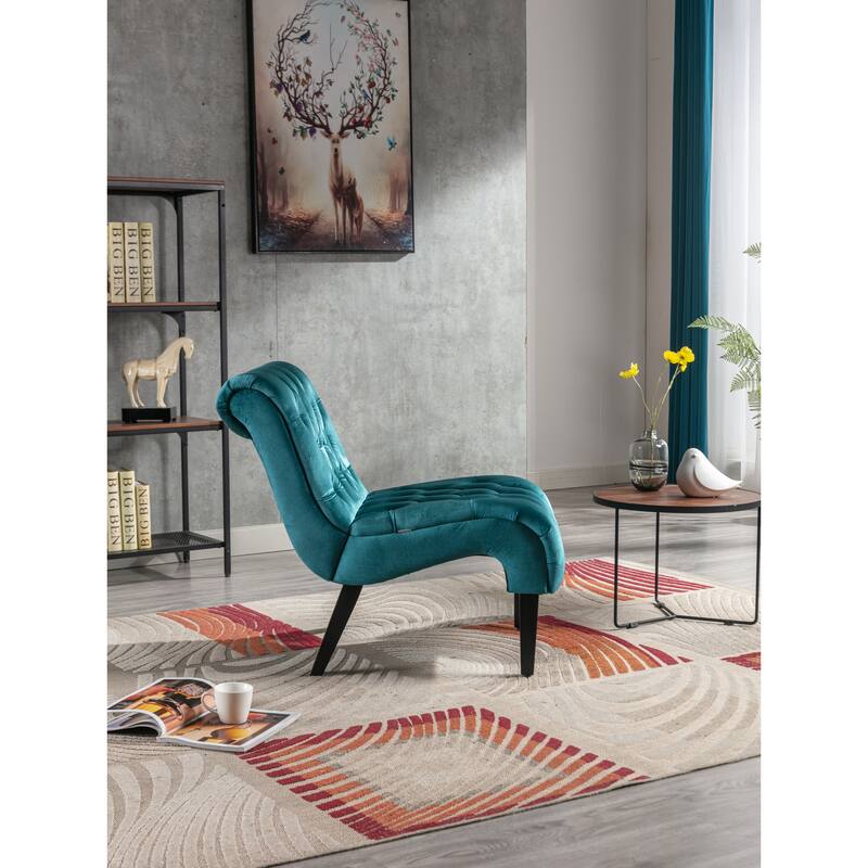 Modern velvet armless lounge chair with upholstered fabric solid wood legs for bedroom, living room, office