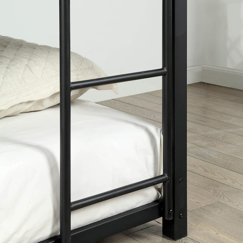 Cody Contemporary Black Metal Triple Decker Bunk Bed with 2 Ladder by Furniture of America