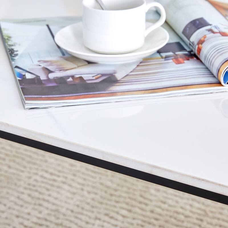 47" Modern Rectangular Coffee Table with Sintered Stone Tabletop and X-shaped Metal Legs