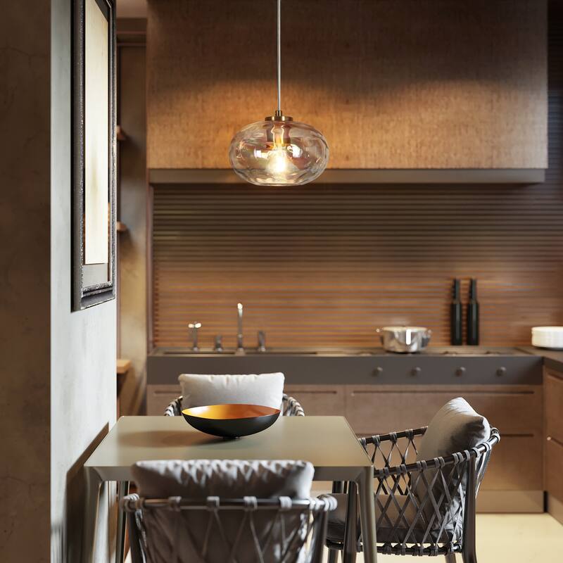 Modern Gold 1-Light Iridescent Textured Glass Pendant Light for Kitchen Island Dining Room - D8.3" x H66" Max