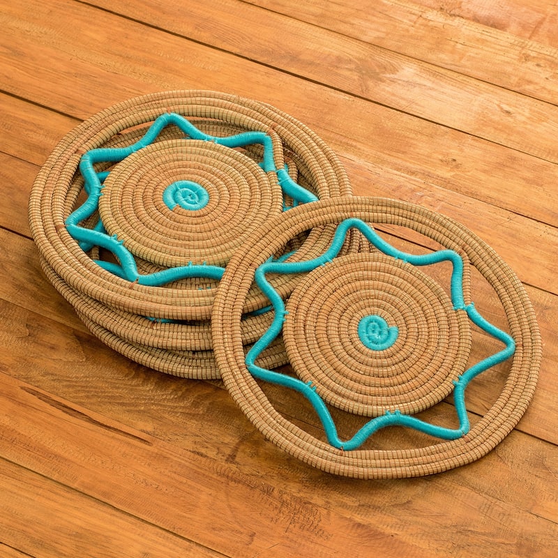 Novica Handmade Traditional Meal In Turquoise Pine Needle Placemats (Set Of 4)