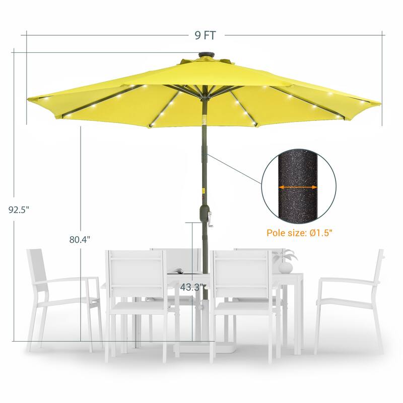 LIVOOSUN 9Ft Patio LED Market Umbrella Outdoor Table Steel Umbrella