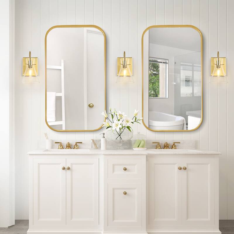 Liniya Modern Brass Gold 1-light Wall Sconces Horn Seeded Glass Dimmable for Bathroom - Brass Gold - L 5.5" x W 6.7" x H 10"