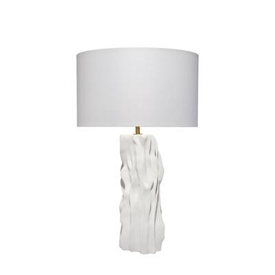 Sery Table Lamp, Linen Shade, Matte White Textured Ceramic 31 Inch