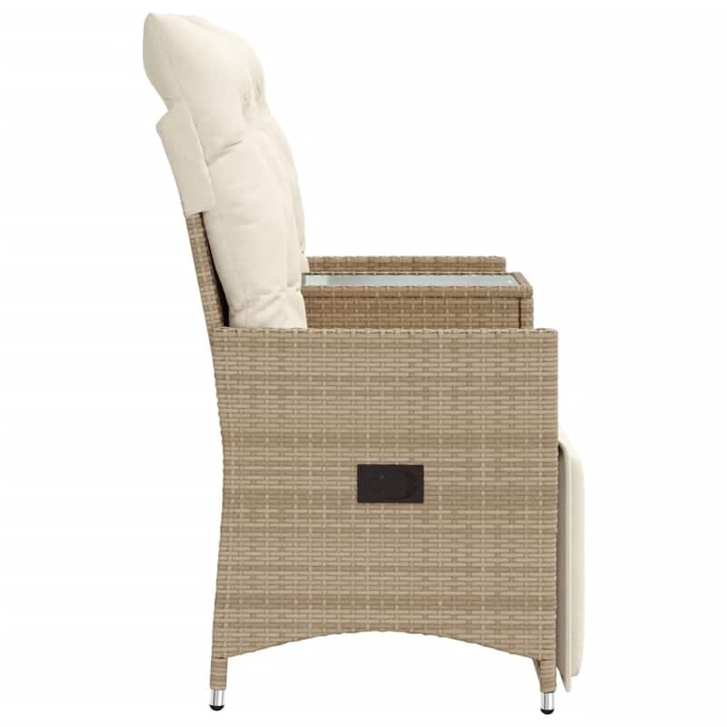 vidaXL Reclining Patio Sofa 2-Seater with Table Loveseat Furniture Poly Rattan - 23.2 x 51.2 x 36.2