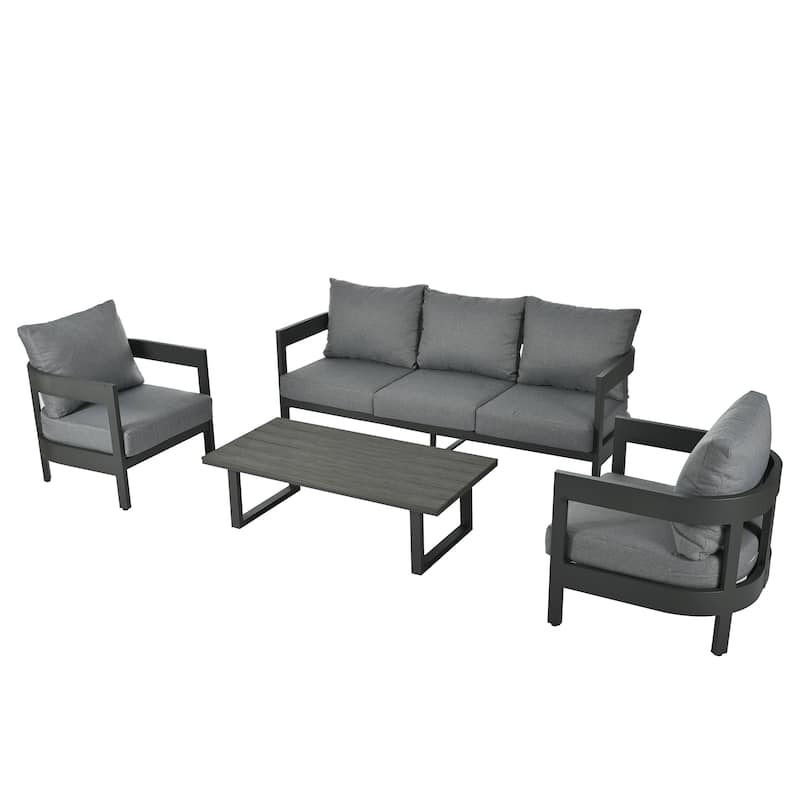 Outdoor Seating Set with Table and Thick Cushions for Lawns (Set of 4)