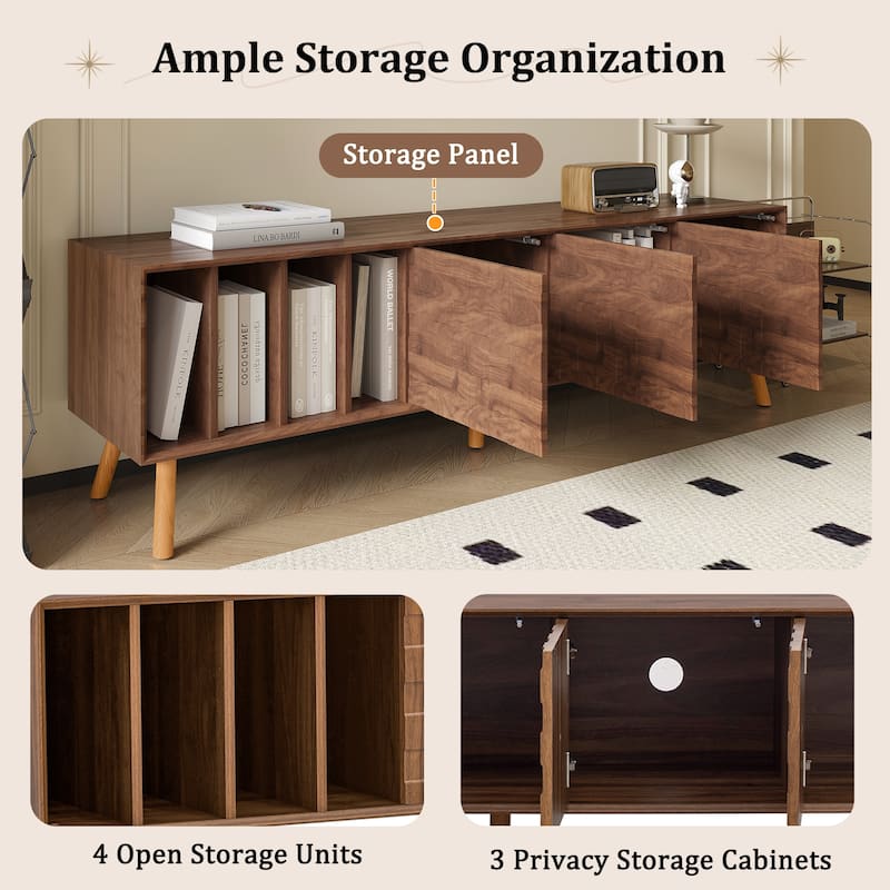 TV Stand with Sliding Doors and Shelves, Entertainment Center with Storage, Media Console Table with 5 Solid Wood Legs