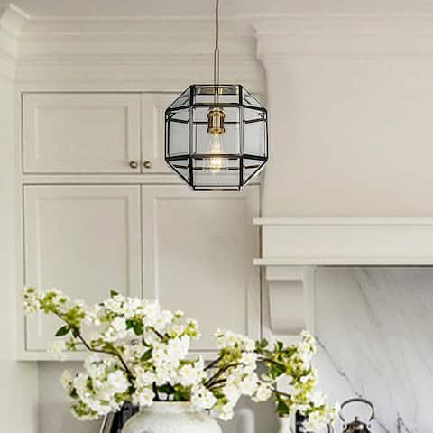 1-Light Anitque Coffee Patina Geometric Pendant Lamp with Clear Glass
