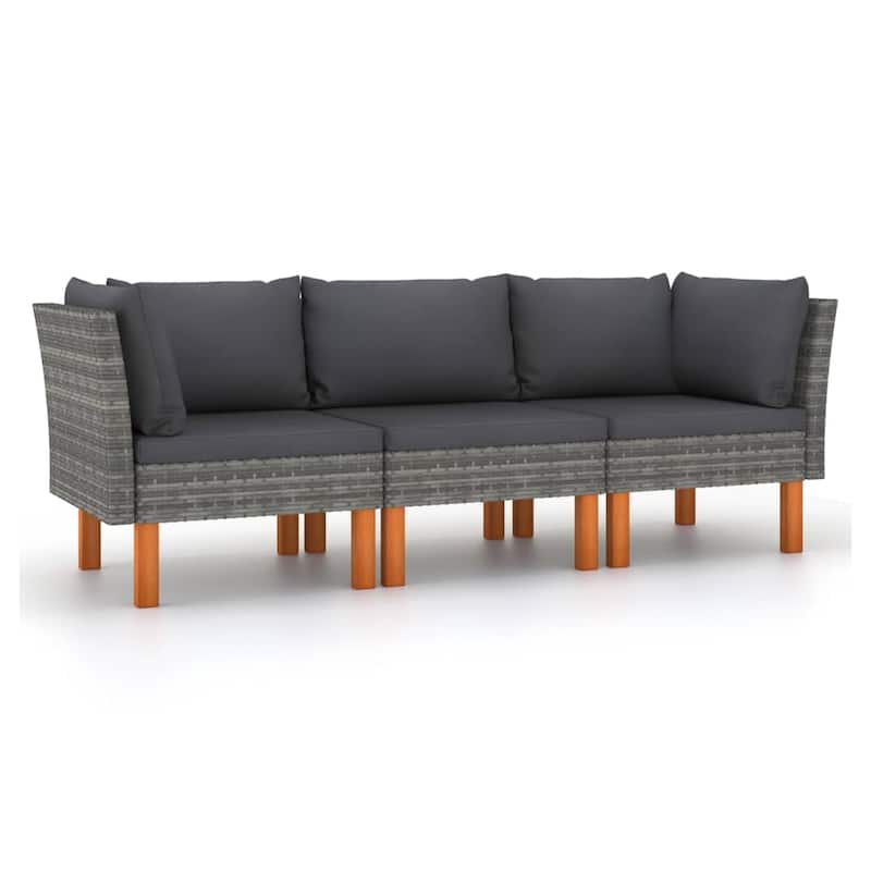Casey Modular Outdoor Sofa, Gray Rattan, Brown Wood Legs, 25 Inch